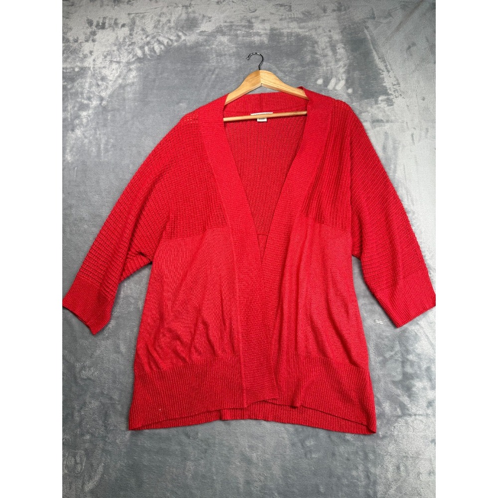 Liz Claiborne Cardigan Sweater Womens 2X Red Textured Knit 3/4 Sleeve Open Front